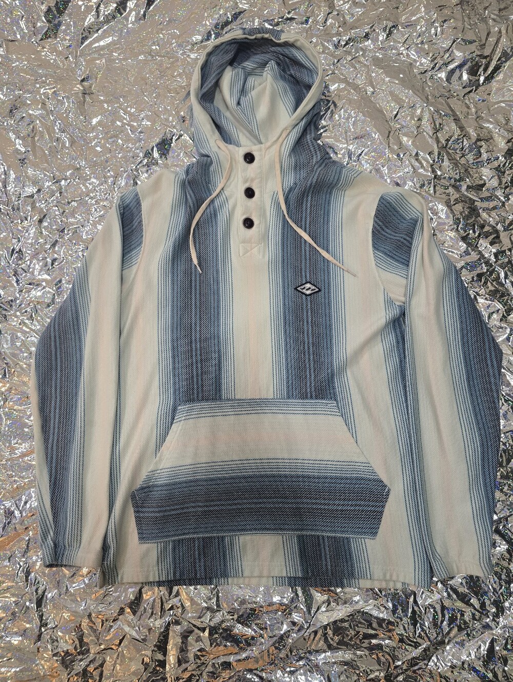 Billabong Blue & Cream Striped Hooded Baja Shirt